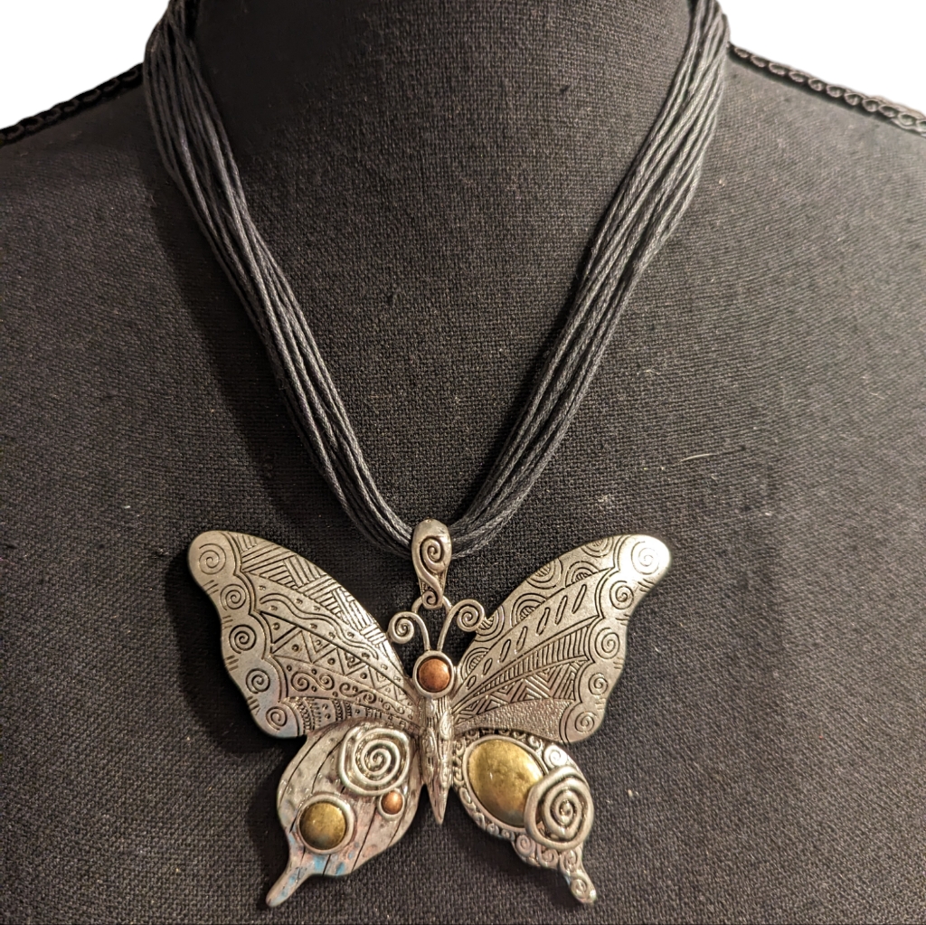 Bold 3 1/4 Inch Butterfly Pendant On 18 Inch Multi Strand Rope Chain